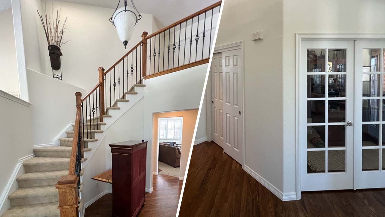 Staircase and hallway doors. Recent project from the interior painters at Elk Horn Painting.