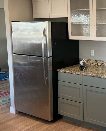 Interior painting view of kitchen area island and counters