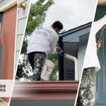 A three-image collage showcasing a professional painter expertly applying exterior paint to Krysti's home in Castle Rock, CO.