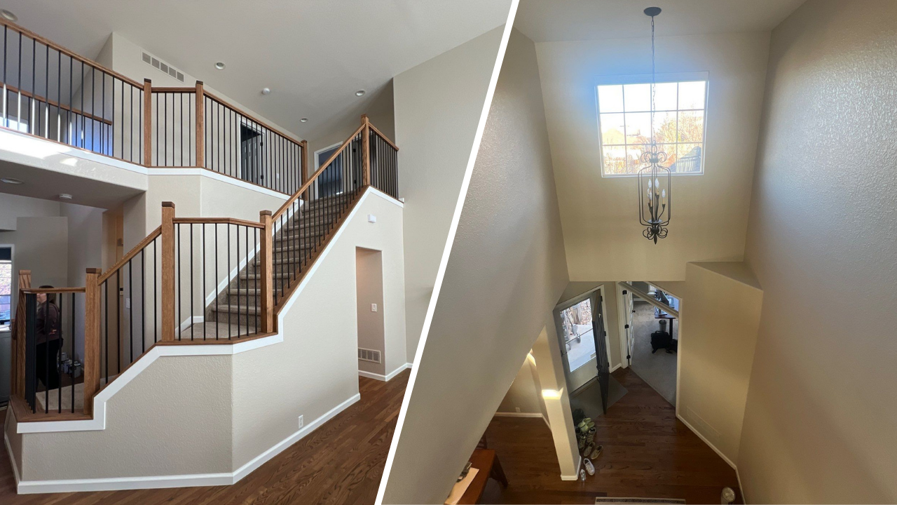 Split image showing expertly painted home interiors from different angles, highlighting the quality and precision of professional interior painting.