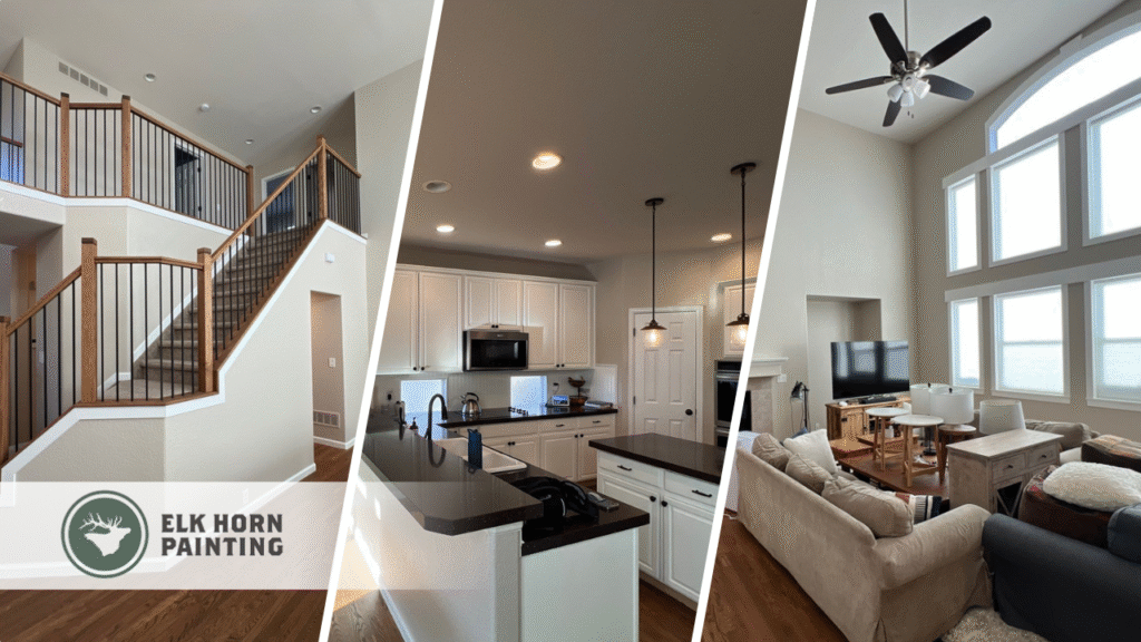 Split image displaying different angles of a Castle Rock home's freshly painted interiors.
