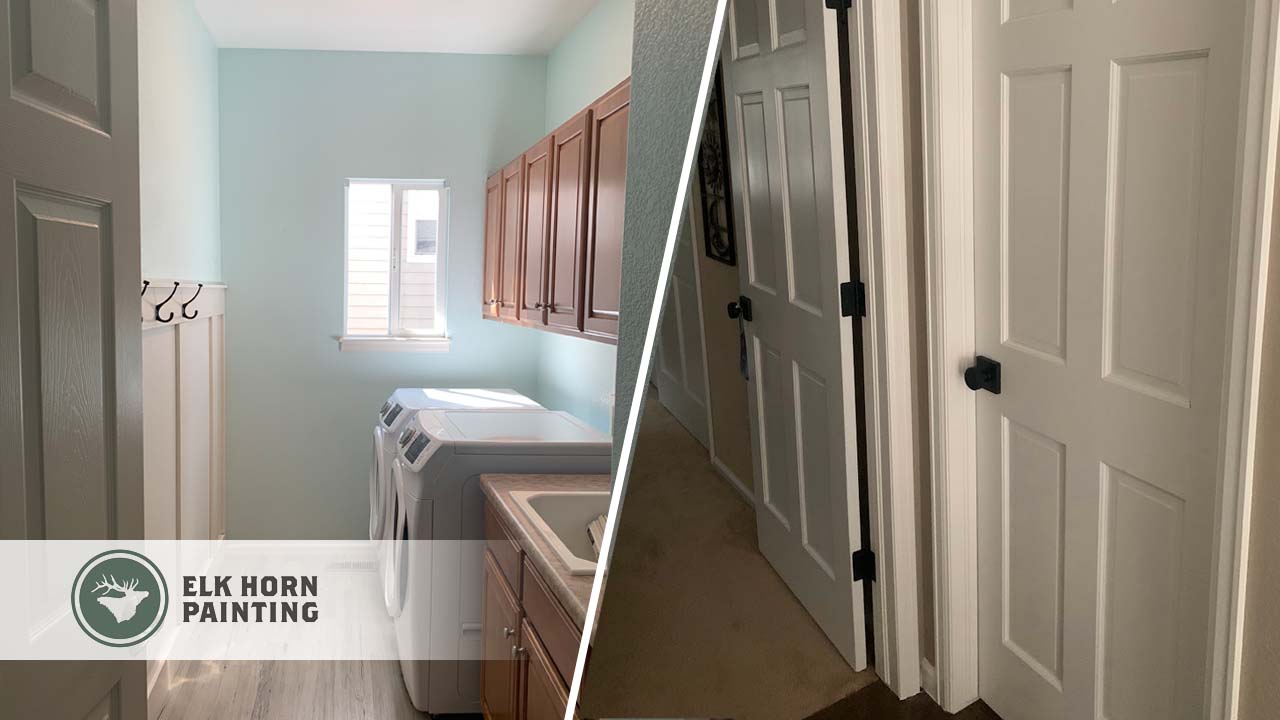 This is a split image of interior house painting project details. This is from a recent Elk Horn Painting project in Denver.