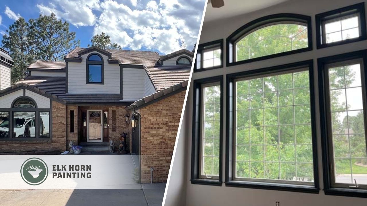 An image showing exterior and interior updates by Elk Horn Painting, including sharp window trim work and modernized interiors.